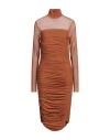 Hugo Boss Hugo Woman Midi Dress Tan Size L Polyester, Elastane In Brown