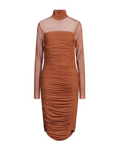 Hugo Boss Hugo Woman Midi Dress Tan Size L Polyester, Elastane In Brown