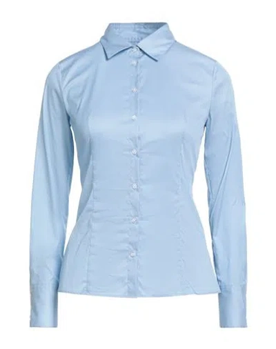 Hugo Boss Hugo Woman Shirt Sky Blue Size 0 Cotton, Polyamide, Elastane