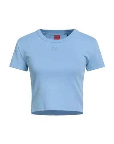 Hugo Boss Hugo Woman T-shirt Light Blue Size M Cotton, Recycled Polyester, Elastane