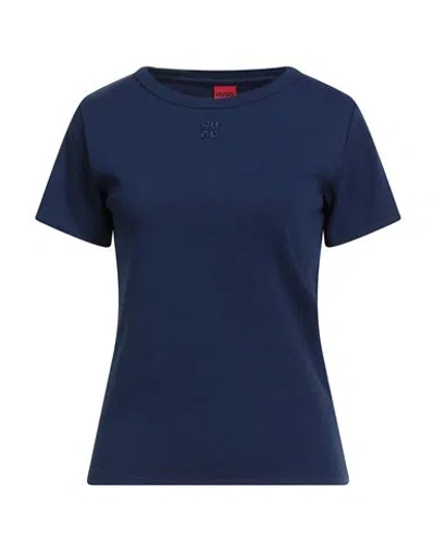 Hugo Boss Hugo Woman T-shirt Navy Size L Cotton, Recycled Polyester, Elastane In Blue