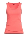 Hugo Boss Hugo Woman Tank Top Coral Size L Cotton, Recycled Polyester, Elastane In Red