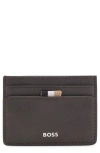 Hugo Boss Hugo Zair Bonded Leather Card Holder In Brown