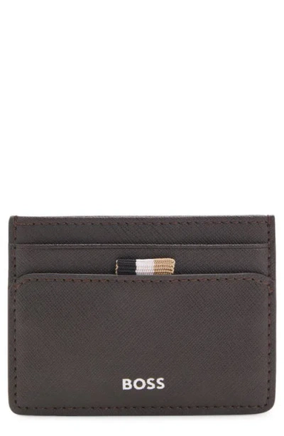 Hugo Boss Hugo Zair Bonded Leather Card Holder In Brown