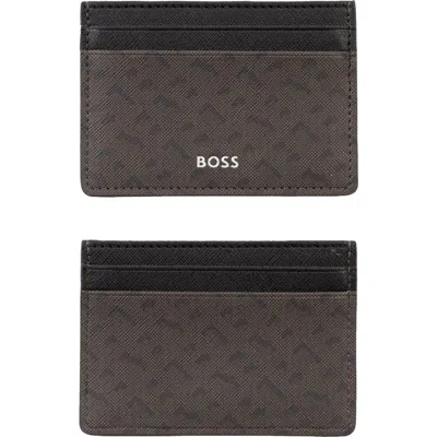Hugo Boss Hugo Zair Bonded Leather Card Holder In Brown