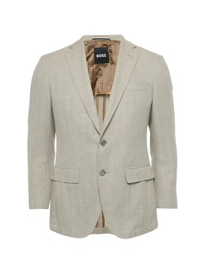 Pre-owned Hugo Boss Hutson Herringbone Blazer In Neutral