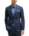 Hugo Boss Slim-fit Jacket In Virgin Wool And Linen In Navy