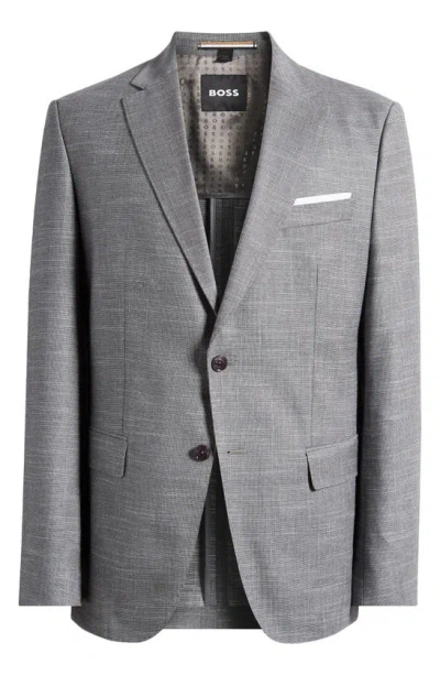 Hugo Boss Slim-fit Jacket In A Patterned Wool Blend In Silver