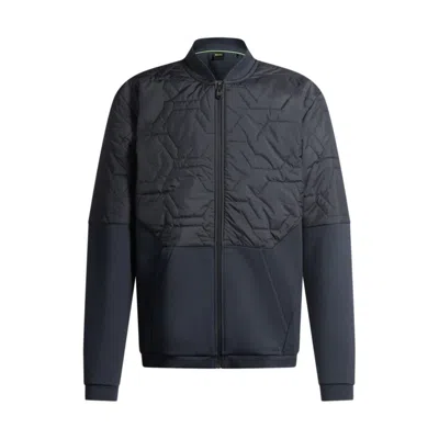 Hugo Boss Hybrid Sweatshirt With Quilted Upper Body And Mesh Lining In Blue