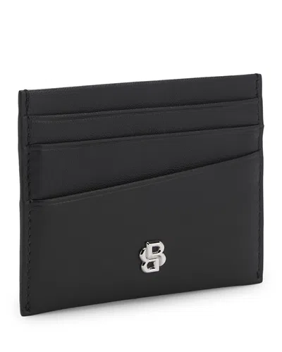 Hugo Boss Icon Leather Five Slot Logo Wallet In Black