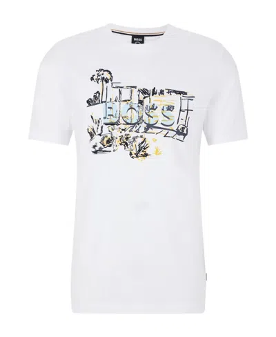 Hugo Boss Illustration-style Logo-print T-shirt In Multicolor