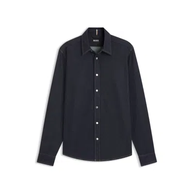 Hugo Boss Indigo Regular-fit Shirt In Stretch Denim In Blue