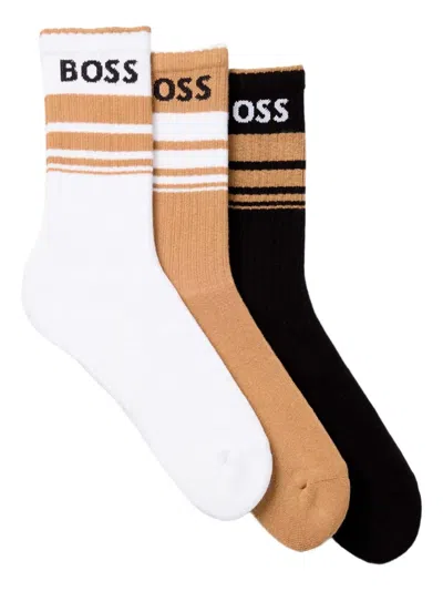 Hugo Boss Intarsia-knit Logo Socks (set Of Three) In Multi
