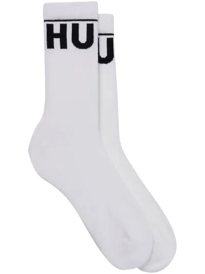 Hugo Boss 2 Pack Qs Rib Iconic Mens Combed Cotton Socks Nos In White 100