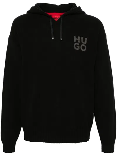 Hugo Boss Intarsia-logo Sweater In Black