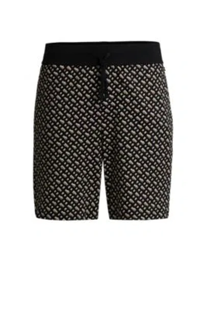 Hugo Boss Interlock-cotton Pajama Shorts With Monogram Pattern In Khaki