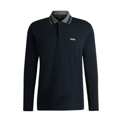 Hugo Boss Interlock-cotton Polo Shirt With Contrast Logo In Blue