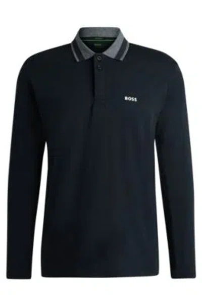 Hugo Boss Interlock-cotton Polo Shirt With Contrast Logo In Dark Blue