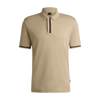 Hugo Boss Interlock-cotton Polo Shirt With Contrast Tipping In Beige