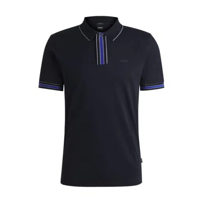 Hugo Boss Interlock-cotton Polo Shirt With Contrast Tipping In Blue