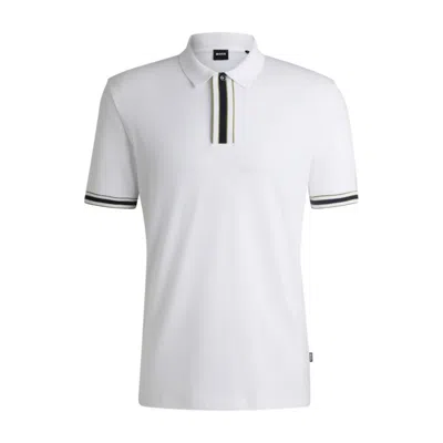 Hugo Boss Interlock-cotton Polo Shirt With Contrast Tipping In White