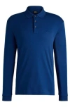 Hugo Boss Interlock-cotton Polo Shirt With Embroidered Logo In Light Blue