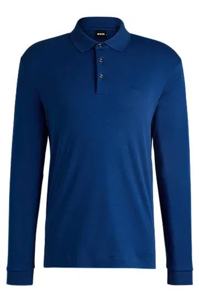 Hugo Boss Interlock-cotton Polo Shirt With Embroidered Logo In Light Blue