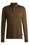 Hugo Boss Interlock-cotton Polo Shirt With Embroidered Logo In Burgundy