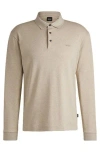 Hugo Boss Interlock-cotton Polo Shirt With Embroidered Logo In Neutral