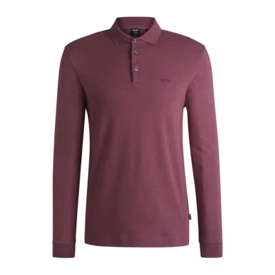 Hugo Boss Interlock-cotton Polo Shirt With Embroidered Logo In Purple