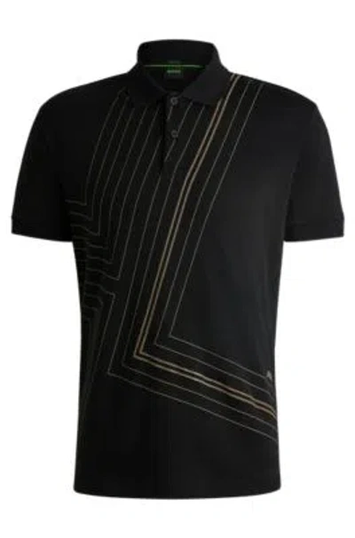 Hugo Boss Interlock-cotton Polo Shirt With Fineline Artwork In Black