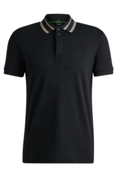 Hugo Boss Interlock-cotton Polo Shirt With Logo Detail In Black