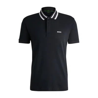 Hugo Boss Interlock-cotton Polo Shirt With Logo Detail In Blue