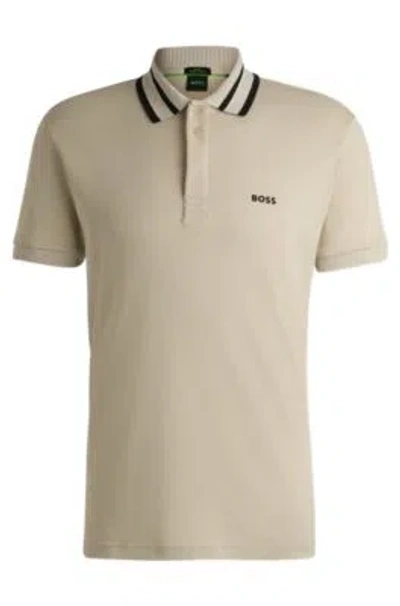 Hugo Boss Interlock-cotton Polo Shirt With Logo Detail In Light Beige
