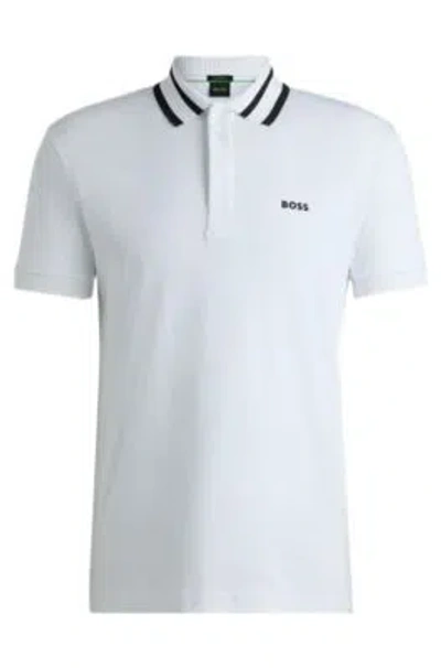Hugo Boss Interlock-cotton Polo Shirt With Logo Detail In White