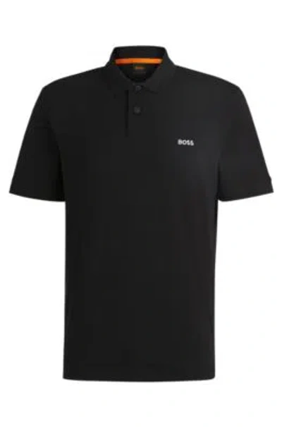 Hugo Boss Interlock-cotton Polo Shirt With Logo Print In Black | ModeSens