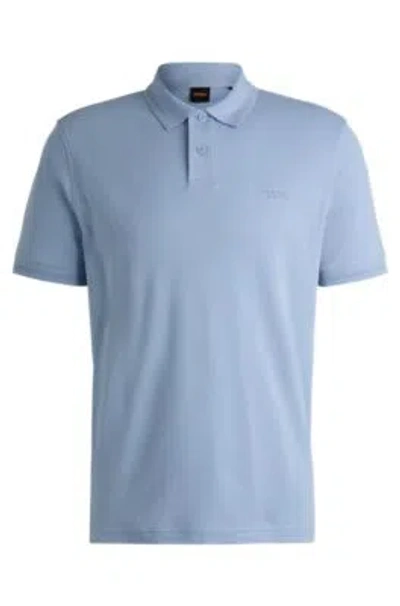 Hugo Boss Interlock-cotton Polo Shirt With Logo Print In Blue