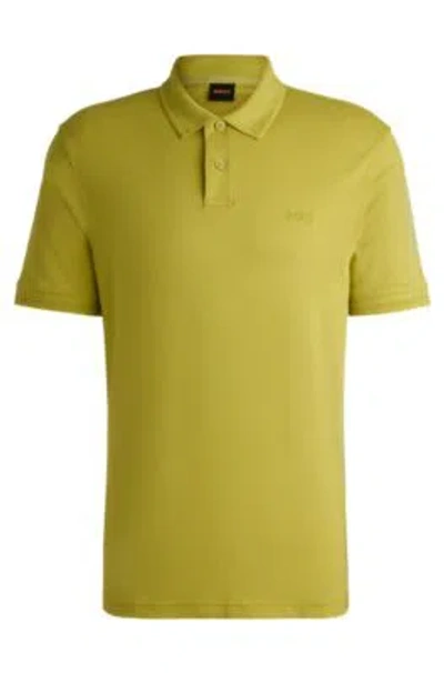 Hugo Boss Interlock-cotton Polo Shirt With Logo Print In Light Green