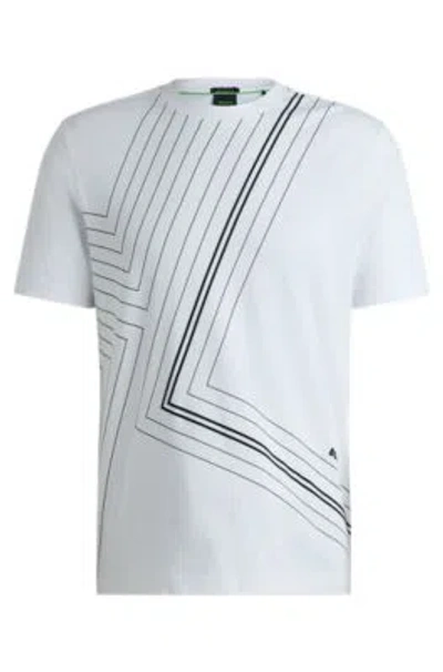 Hugo Boss Interlock-cotton Regular-fit T-shirt With Fineline Artwork In White