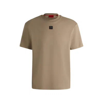 Hugo Boss Interlock-cotton Regular-fit T-shirt With Stacked Logo In Brown