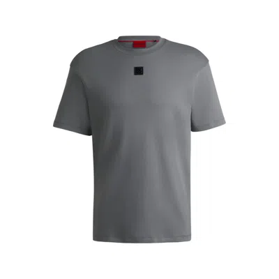 Hugo Boss Interlock-cotton Regular-fit T-shirt With Stacked Logo In Grey
