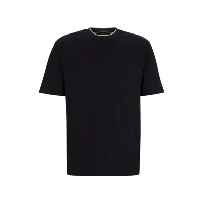 Hugo Boss Interlock-cotton Relaxed-fit T-shirt With Logo Collar In Black