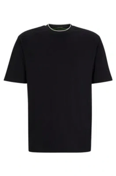 Hugo Boss Interlock-cotton Relaxed-fit T-shirt With Logo Collar In Black