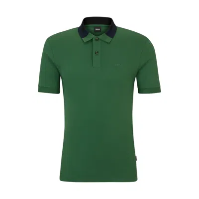 Hugo Boss Interlock-cotton Slim-fit Polo Shirt With Colour-blocked Collar In Light Green