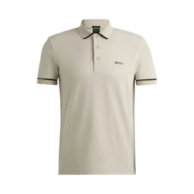 Hugo Boss Interlock-cotton Slim-fit Polo Shirt With Contrast Trims In Beige