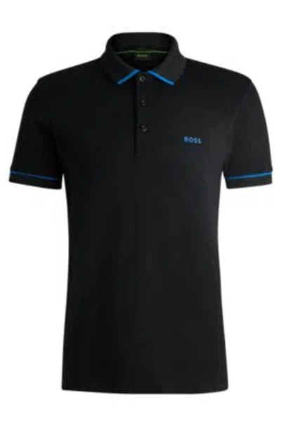 Hugo Boss Interlock-cotton Slim-fit Polo Shirt With Contrast Trims In Black