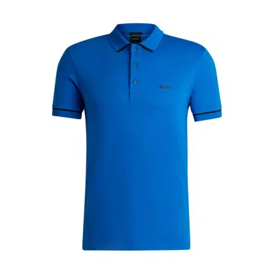 Hugo Boss Interlock-cotton Slim-fit Polo Shirt With Contrast Trims In Blue