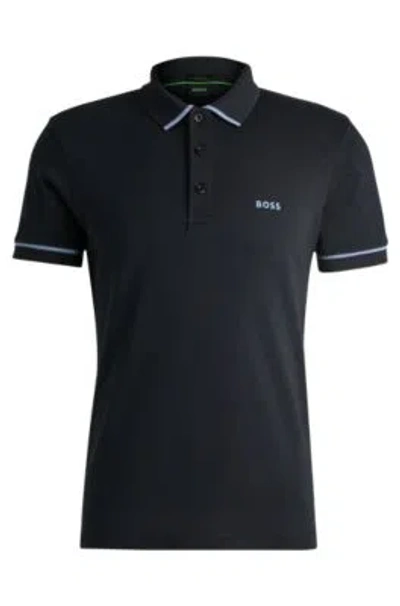 Hugo Boss Interlock-cotton Slim-fit Polo Shirt With Contrast Trim Men' In Blue