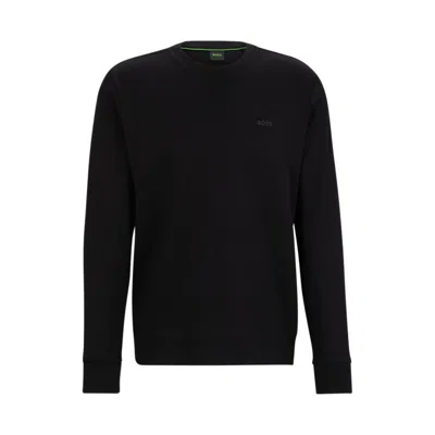 Hugo Boss Interlock-cotton Sweatshirt With Logo Detail And Crew Neckline In Black