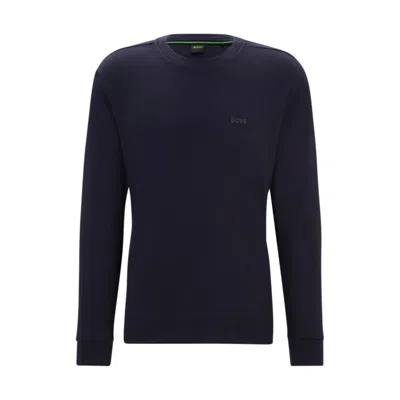 Hugo Boss Interlock-cotton Sweatshirt With Logo Detail And Crew Neckline In Blue